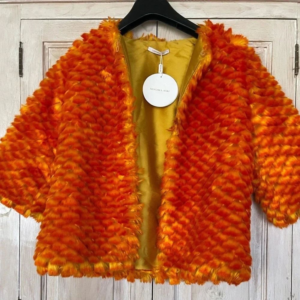 Mischka Aoki Girls The A List Orange Yellow Artificial Fur Jacket